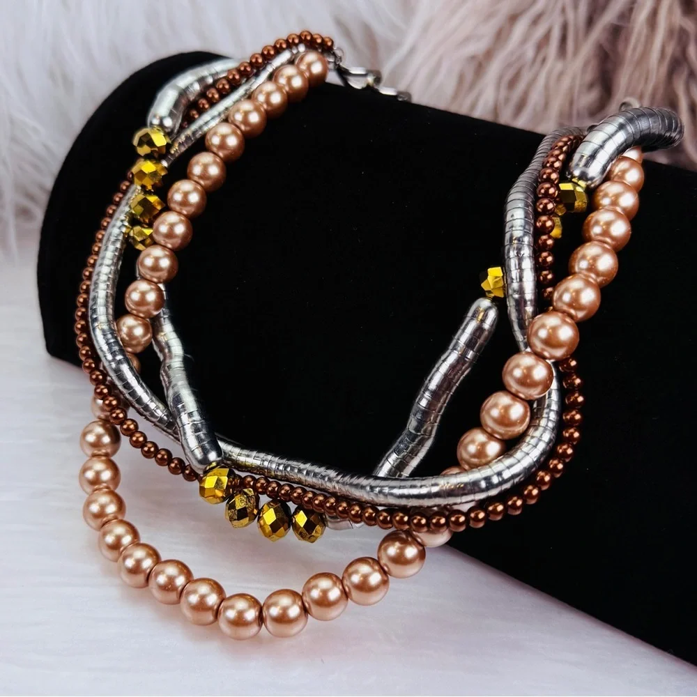 Elegant colorful Multi-Strand Faux Pearl statement Necklace
